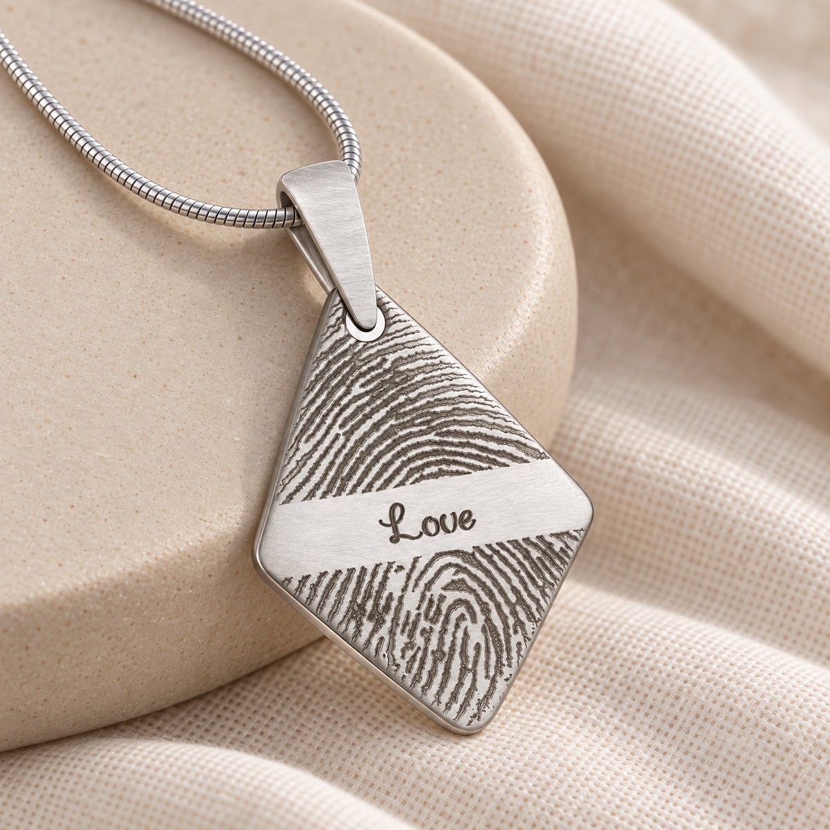 Stainless Brushed Long Diamond Fingerprint Necklace — alternate view