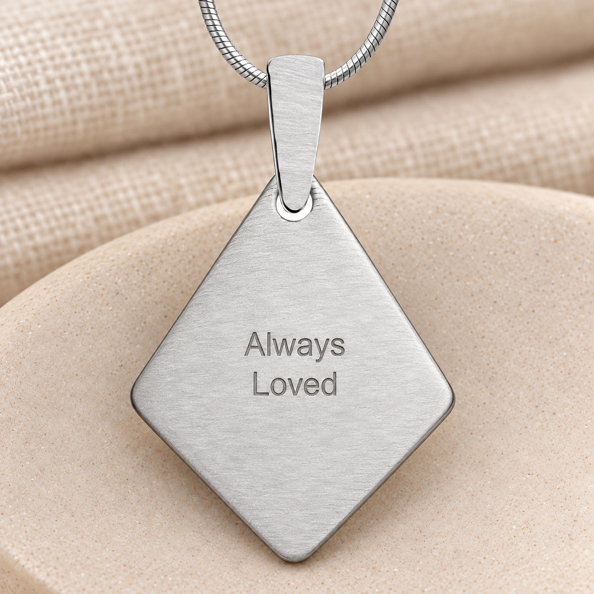 Stainless Brushed Long Diamond Fingerprint Necklace — rear engraving