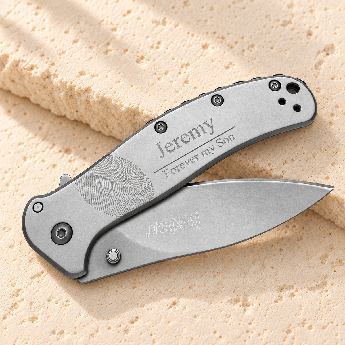 Stainless Steel Remember Me Kershaw Knife with Fingerprint — main
