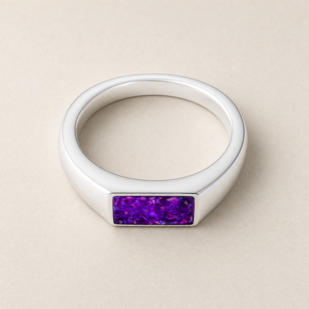 Men's Sterling Silver Desoto Ash Ring with Lilac Pearl Opal