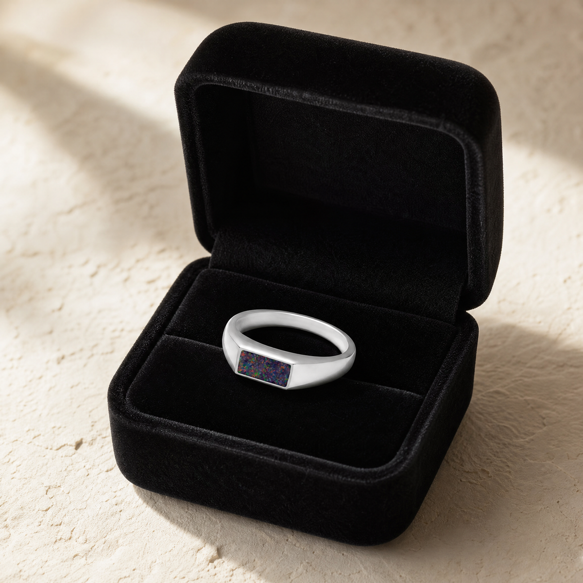 Men's Sterling Silver Desoto Ash Ring with Black Flame Opal