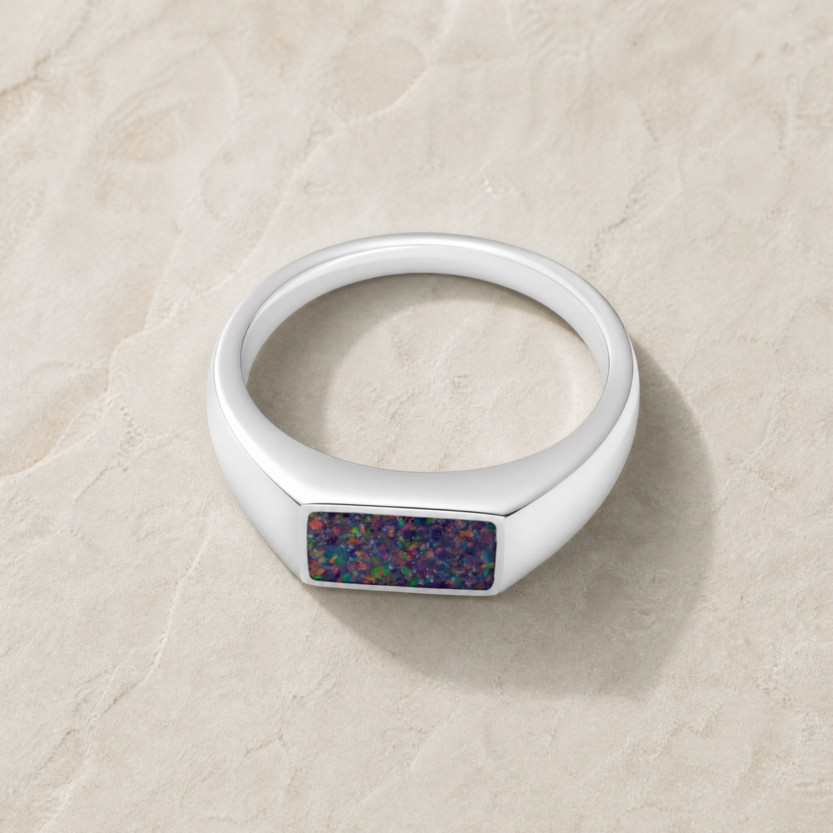 Men's Sterling Silver Desoto Ash Ring with Black Flame Opal