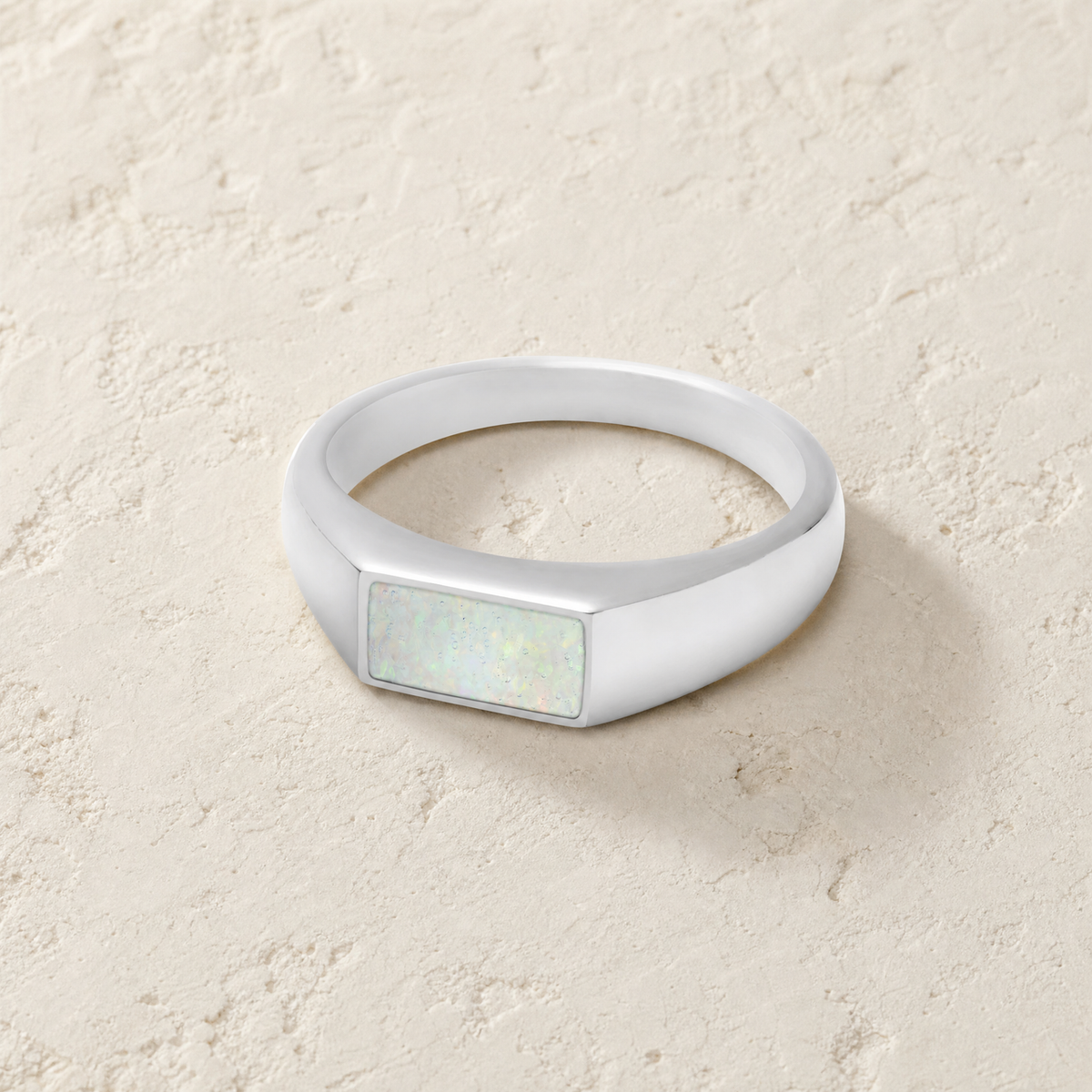 Men's Sterling Silver Desoto Ash Ring with Crushed Cream Opal