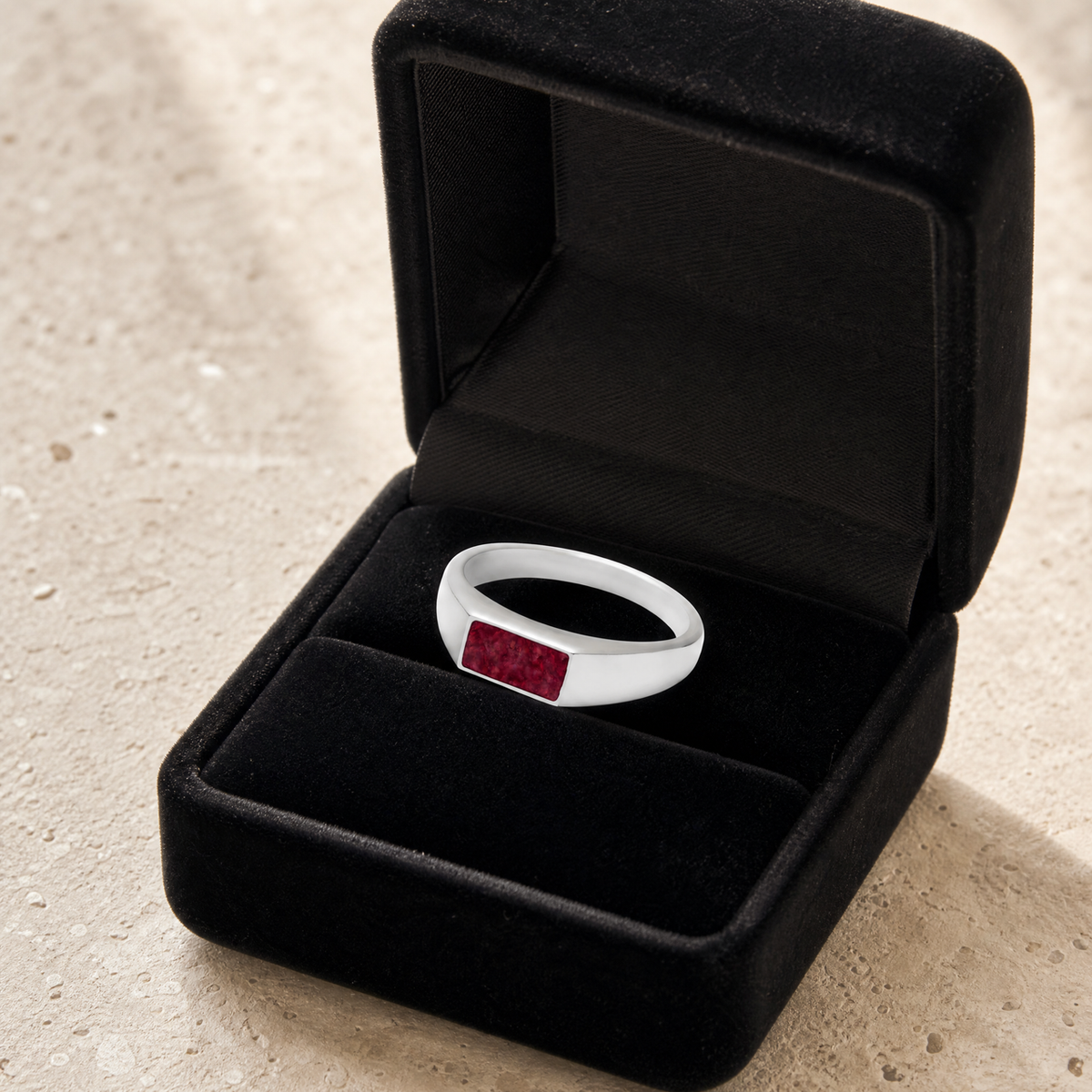 Men's Sterling Silver Desoto Ash Ring with Scarlet Pearl Opal