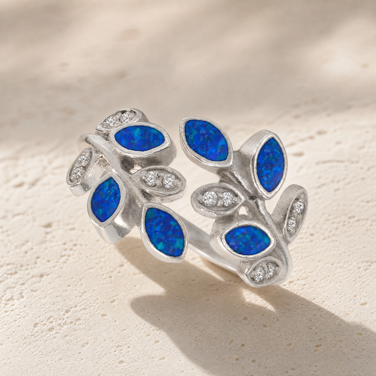 Women's Sterling Silver Chatelain Ash Ring with Opal Blue Waters