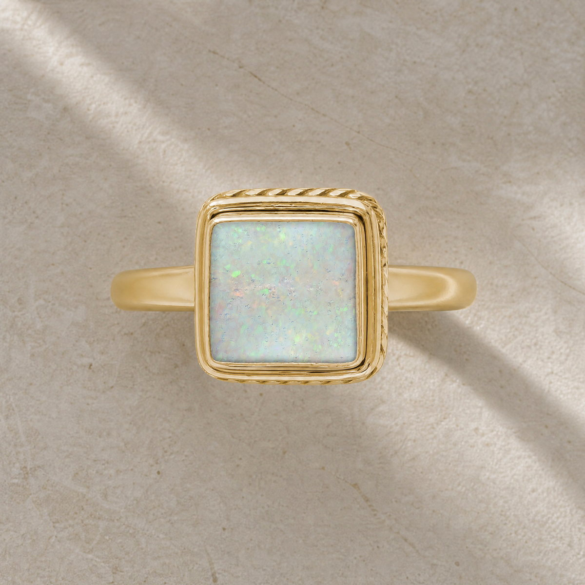 Solid 14K Gold Women's Granville Ash Ring with Crushed Cream Opal