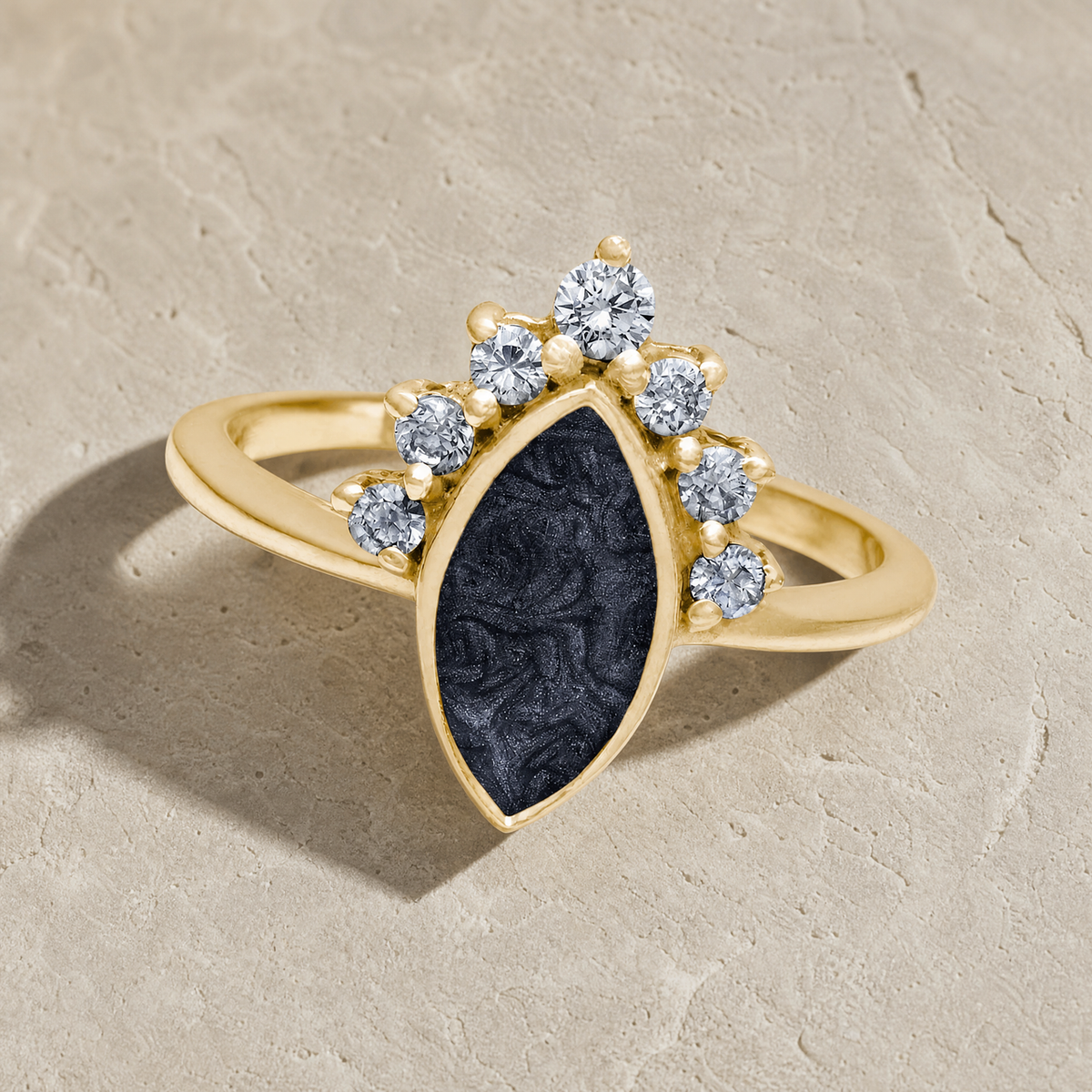 Solid 14K Gold Women's Lakeway Ash Ring with Slate