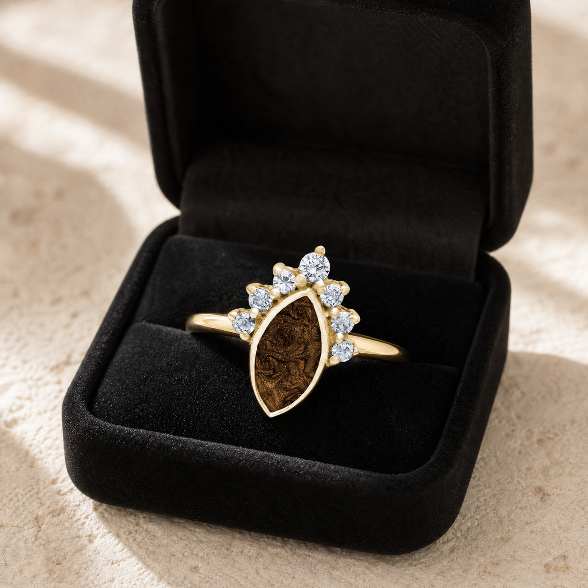 Solid 14K Gold Women's Lakeway Ash Ring with Carob