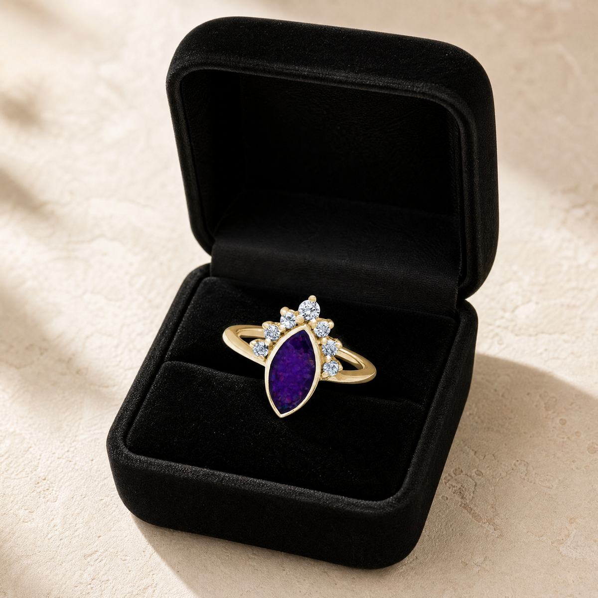 Solid 14K Gold Women's Lakeway Ash Ring with Lilac Pearl Opal