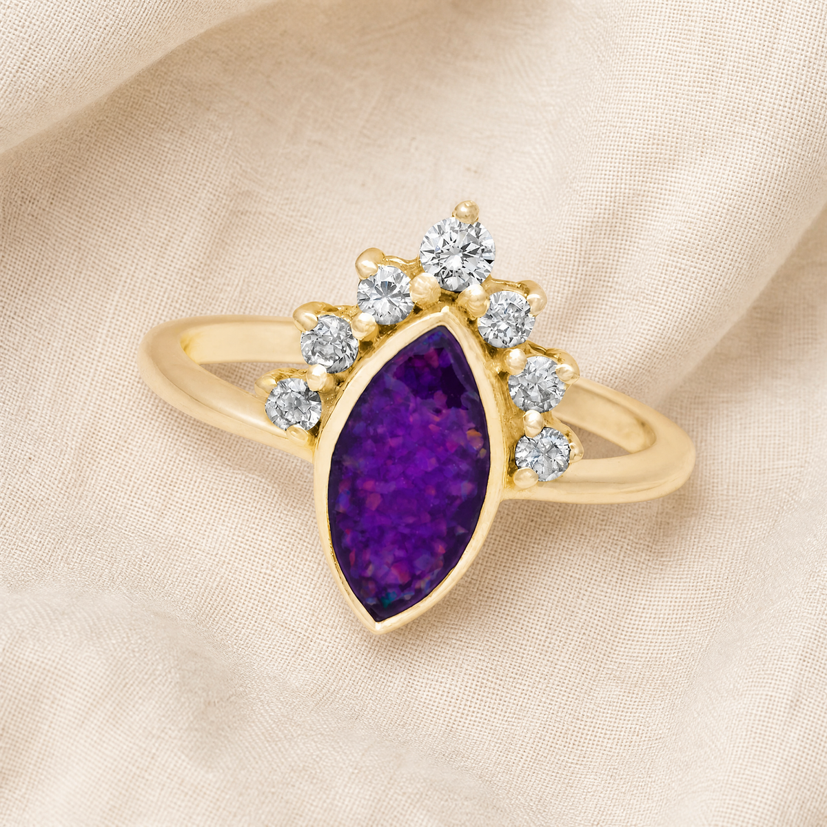 Solid 14K Gold Women's Lakeway Ash Ring with Lilac Pearl Opal