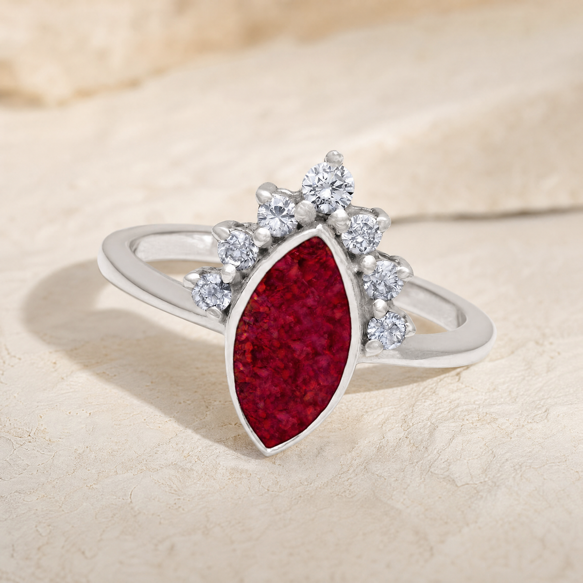 Women's Sterling Silver Lakeway Ash Ring with Scarlet Pearl Opal