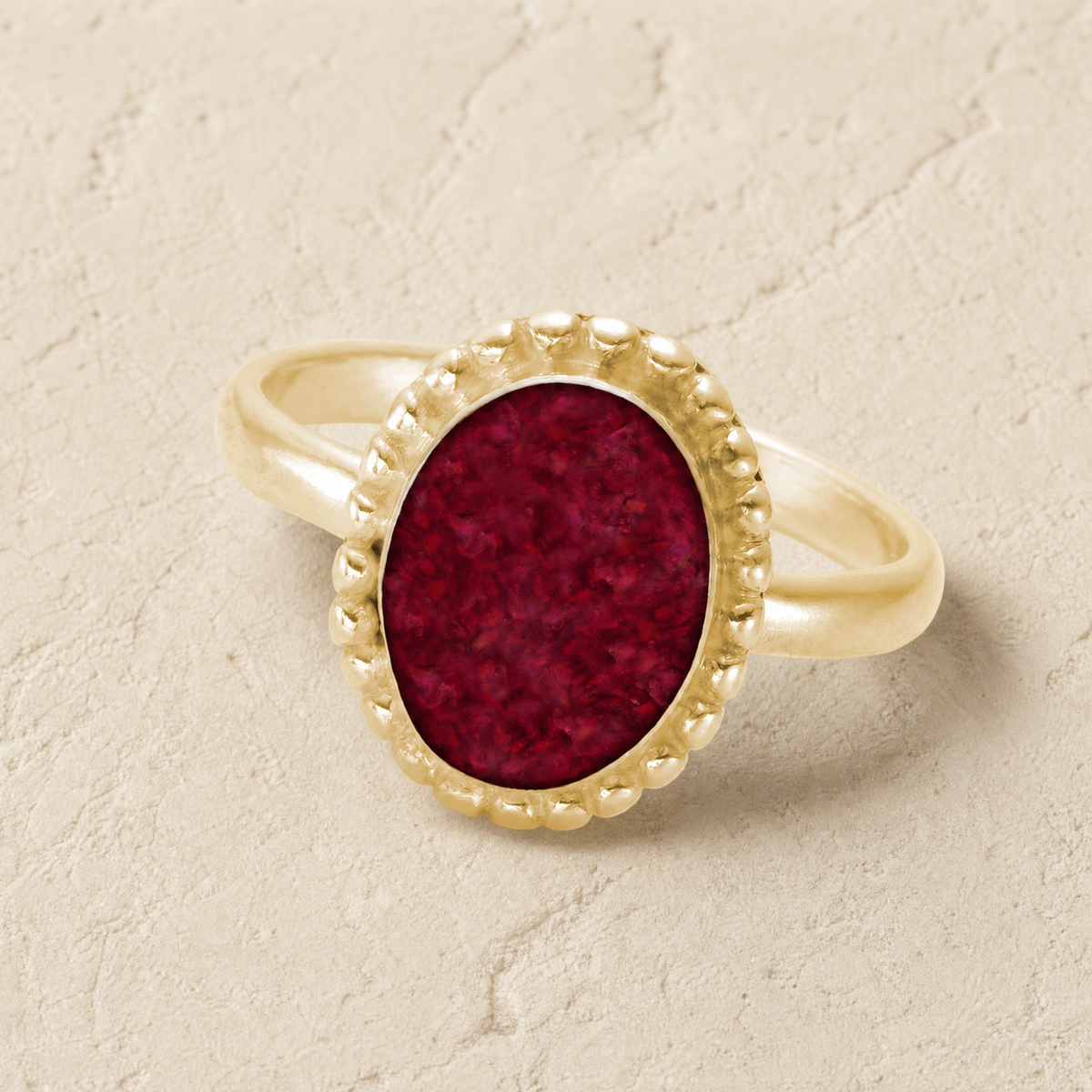 Solid 14K Gold Women's Bethany Ash Ring with Scarlet Pearl Opal