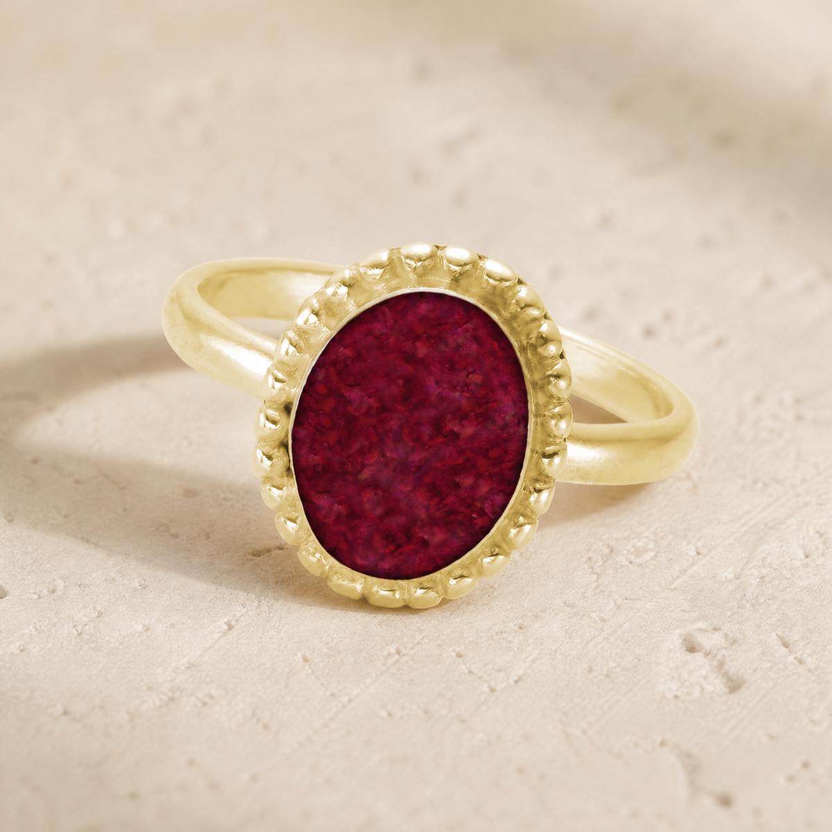 Solid 14K Gold Women's Bethany Ash Ring with Scarlet Pearl Opal