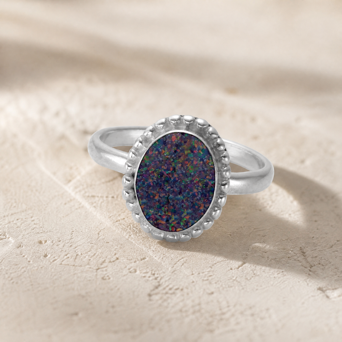 Women's Sterling Silver Bethany Ash Ring with Black Flame Opal