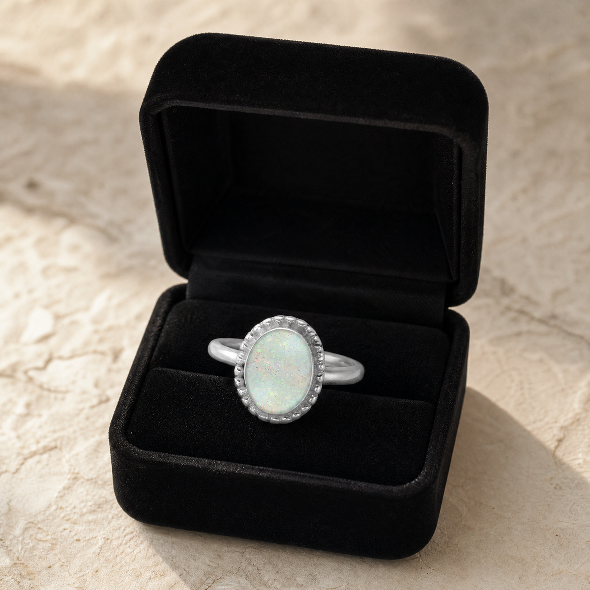 Women's Sterling Silver Bethany Ash Ring with Crushed Cream Opal