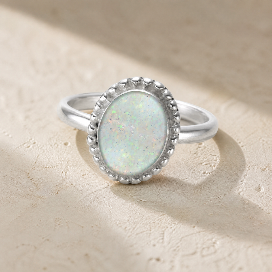 Women's Sterling Silver Bethany Ash Ring with Crushed Cream Opal