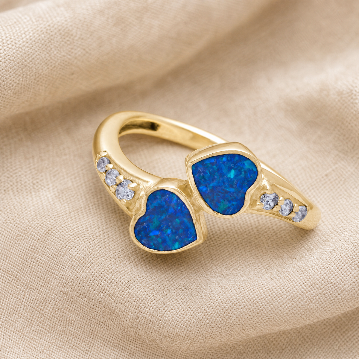 Solid 14K Gold Women's Rosalia Ash Ring with Opal Blue Waters