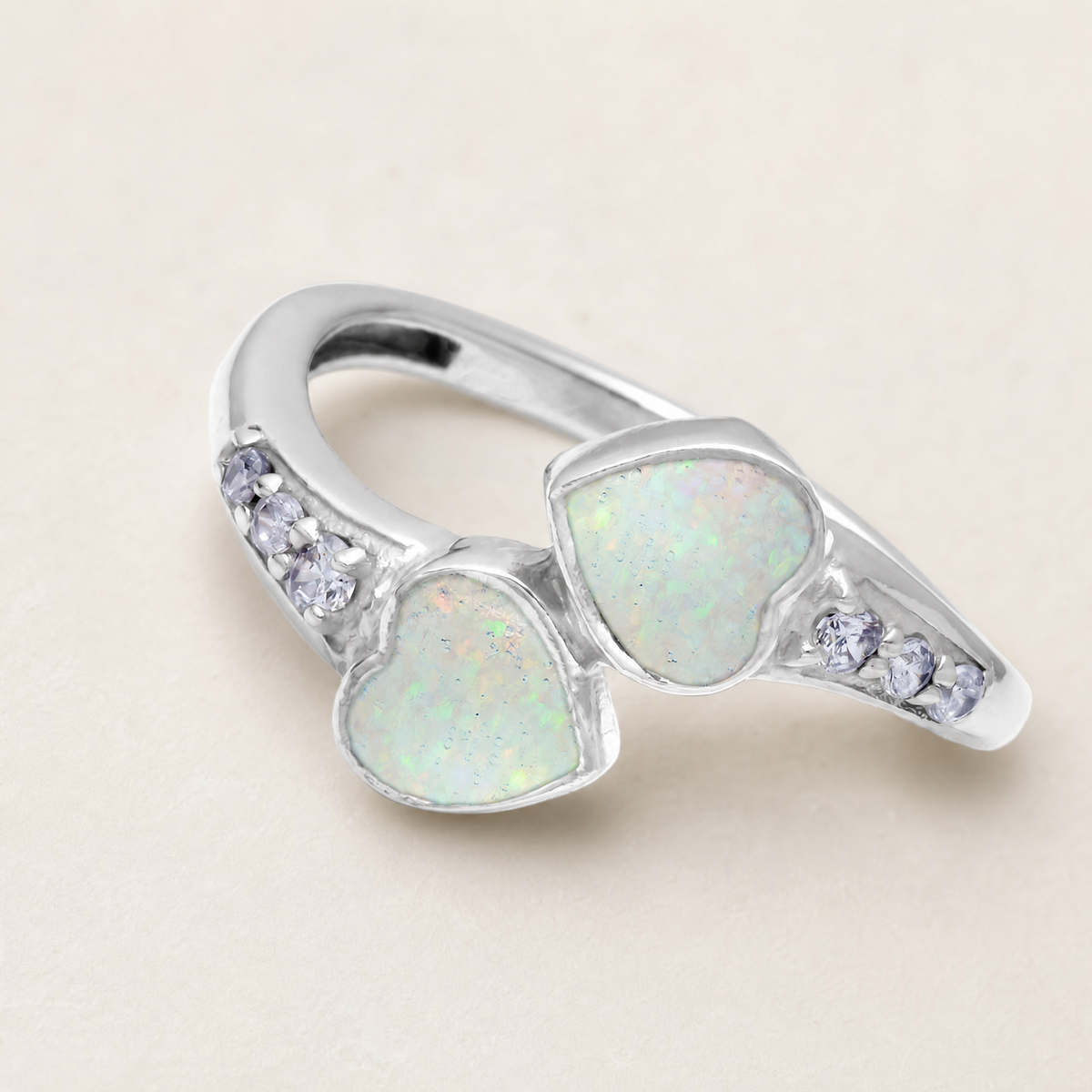 Women's Sterling Silver Rosalia Ash Ring with Crushed Cream Opal