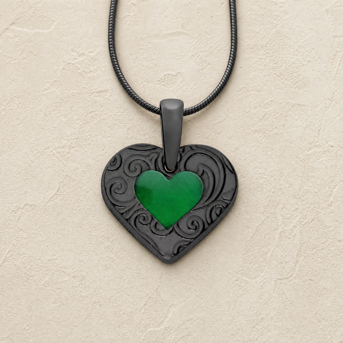Pleasant Heart Black Finish Ash Resin Jewelry
