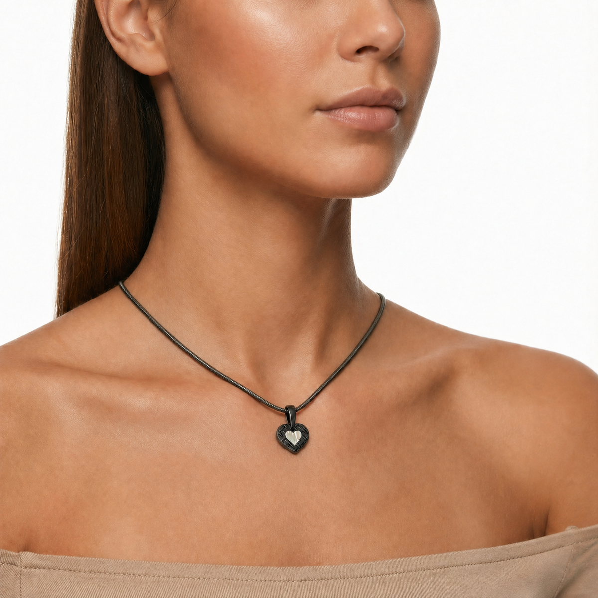 Solid 14K White Gold Woven Heart with Seafoam Ash Resin Jewelry