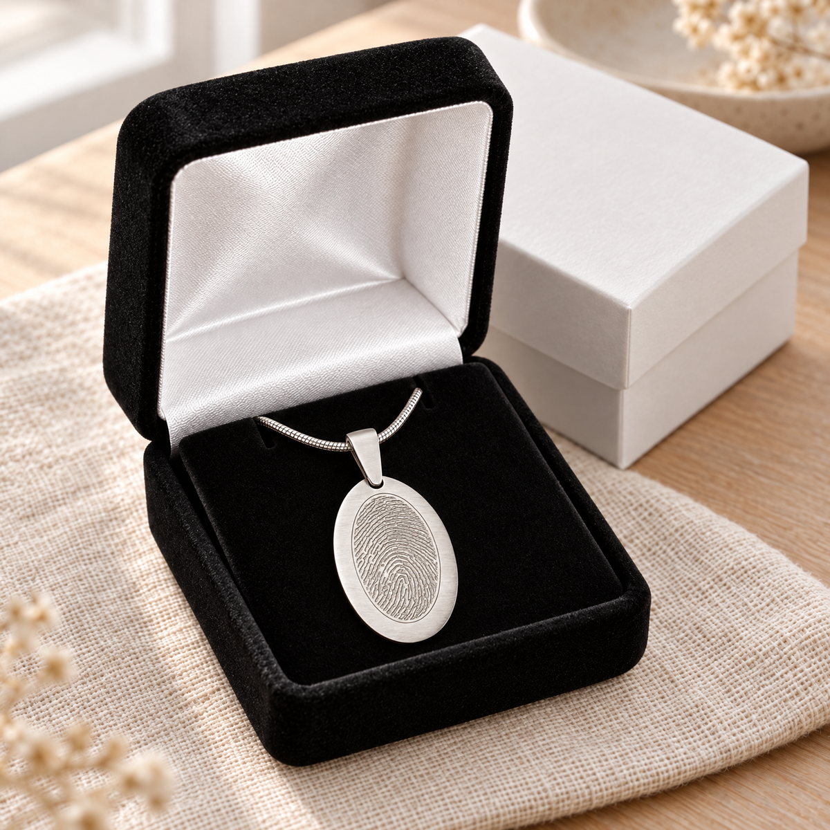 Stainless Steel Mirror Image Fingerprint Necklace — gift box — evr4791ss