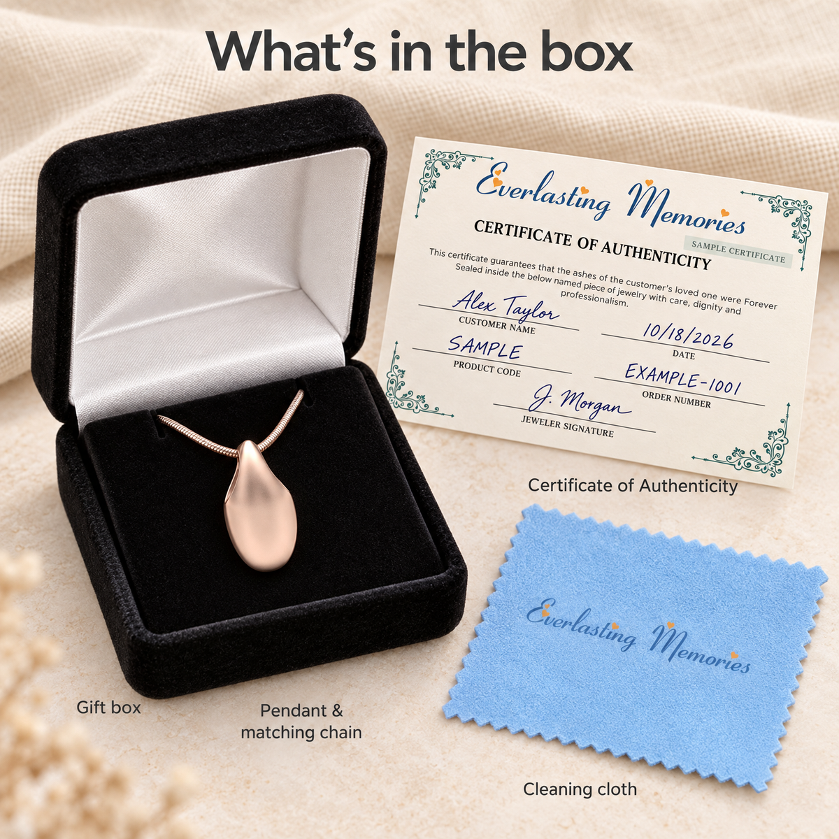Rose Gold Plated Simple Tear Forever Sealed Cremation Jewelry — whats in box — evr6460rgfs