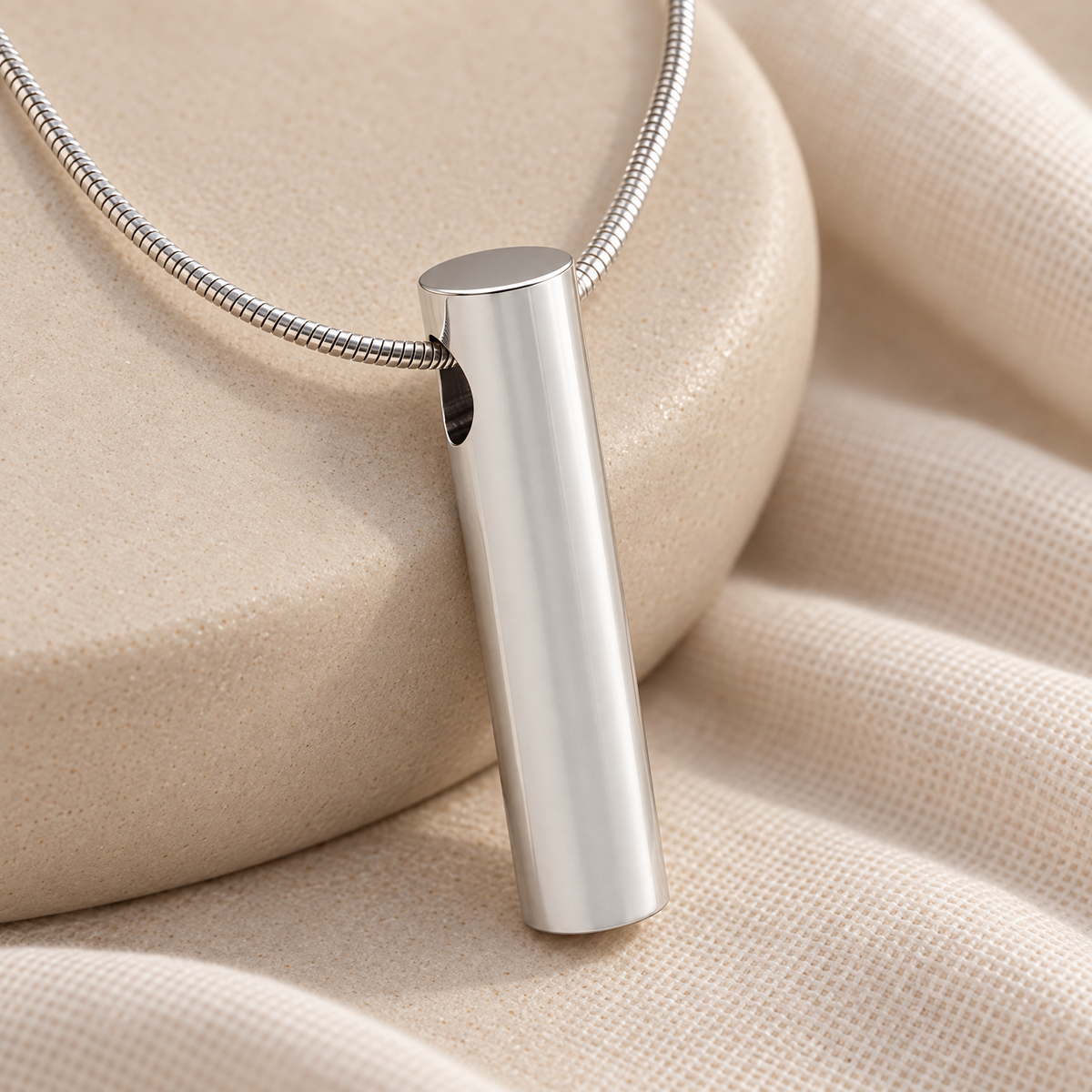 Solid 14K White Gold Simple Cylinder Forever Sealed Memorial Jewelry — alternate view — evr20078wgfs