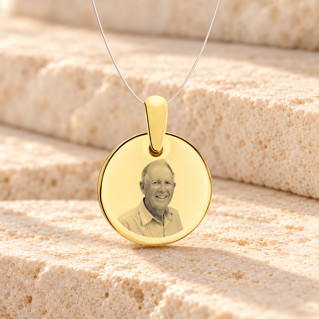Round Photo Engraved Gold Plated over Stainless Guardian — main — evr7401g
