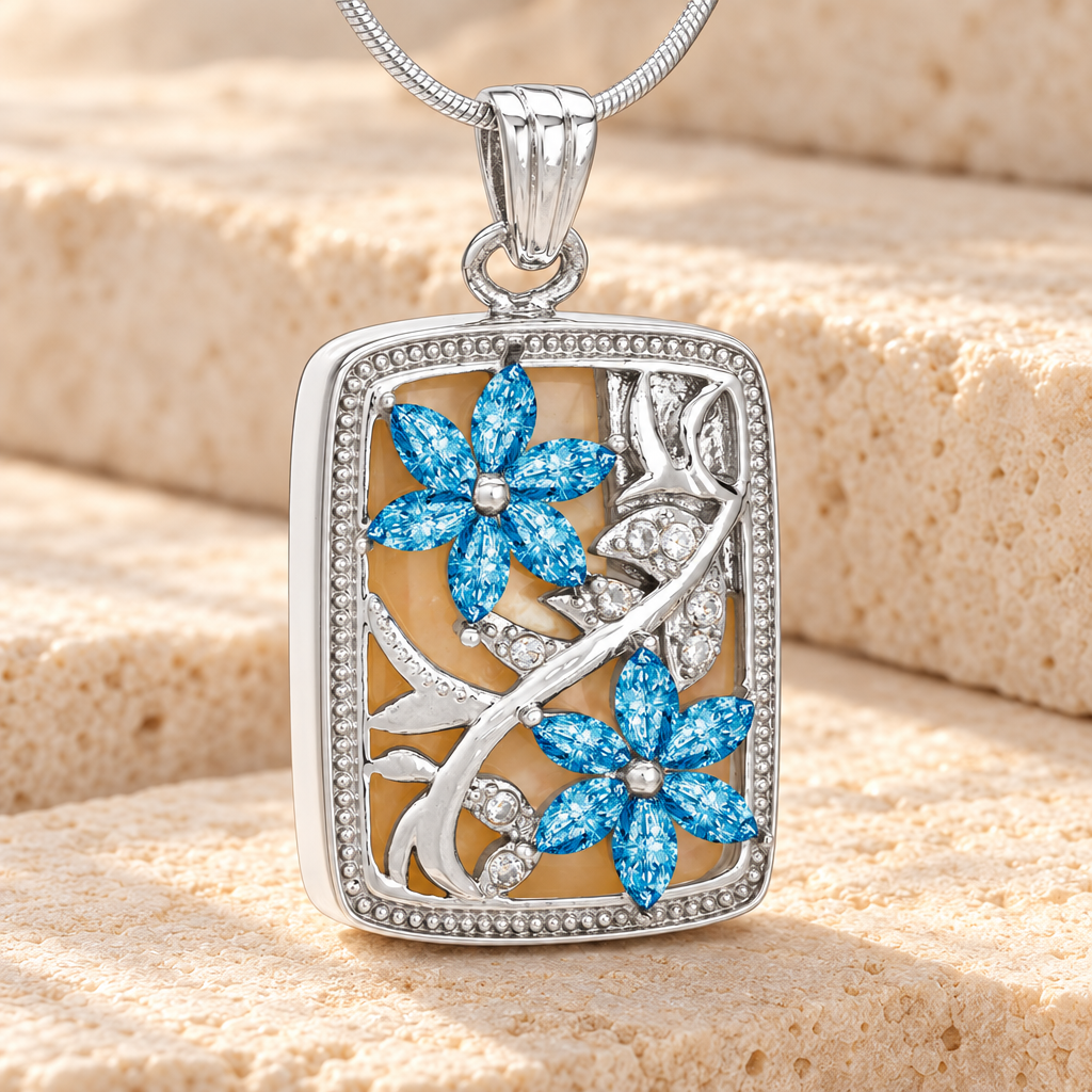 Silver and Blue In Bloom Cremation Jewelry — main — evr6525bls
