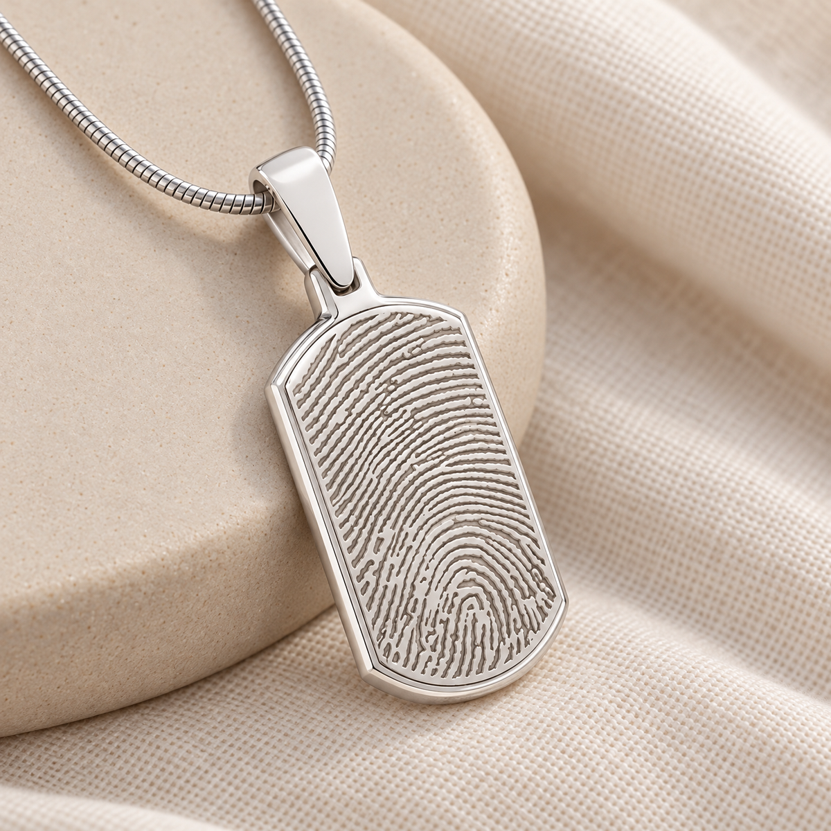 Solid 14k White Gold Dog Tag Fingerprint Necklace — alternate view — evr4708wg