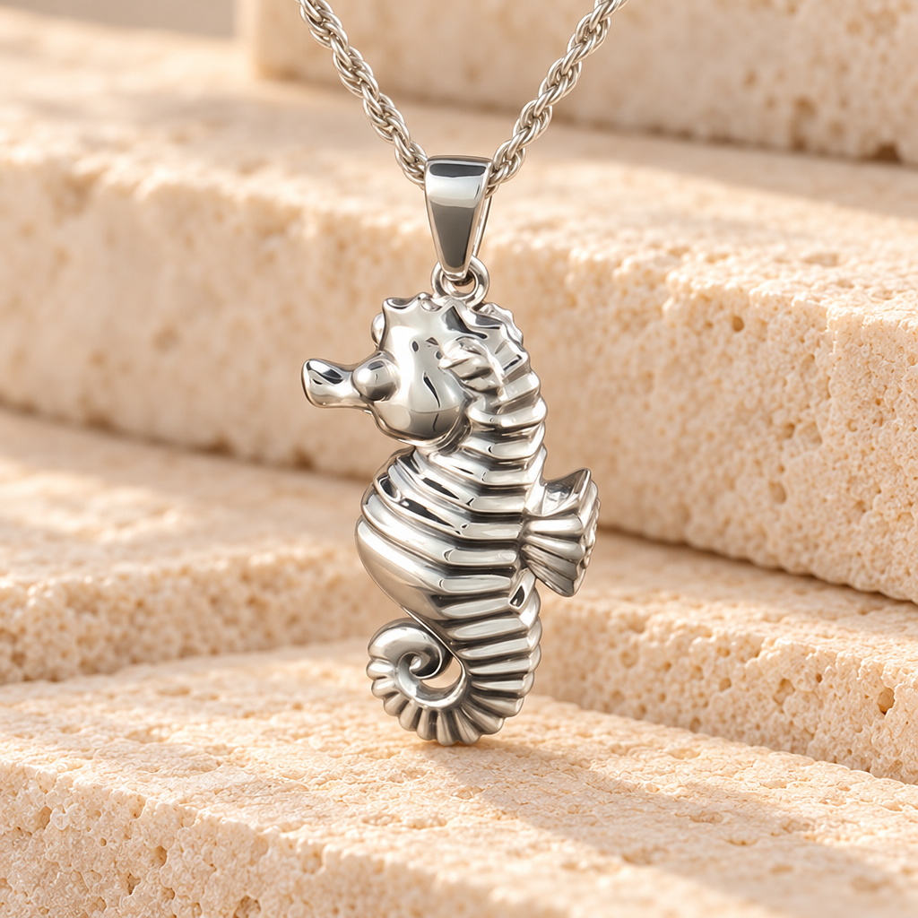 14K White Gold Seahorse Cremation Memorial Urn Jewelry — main — evr521wg