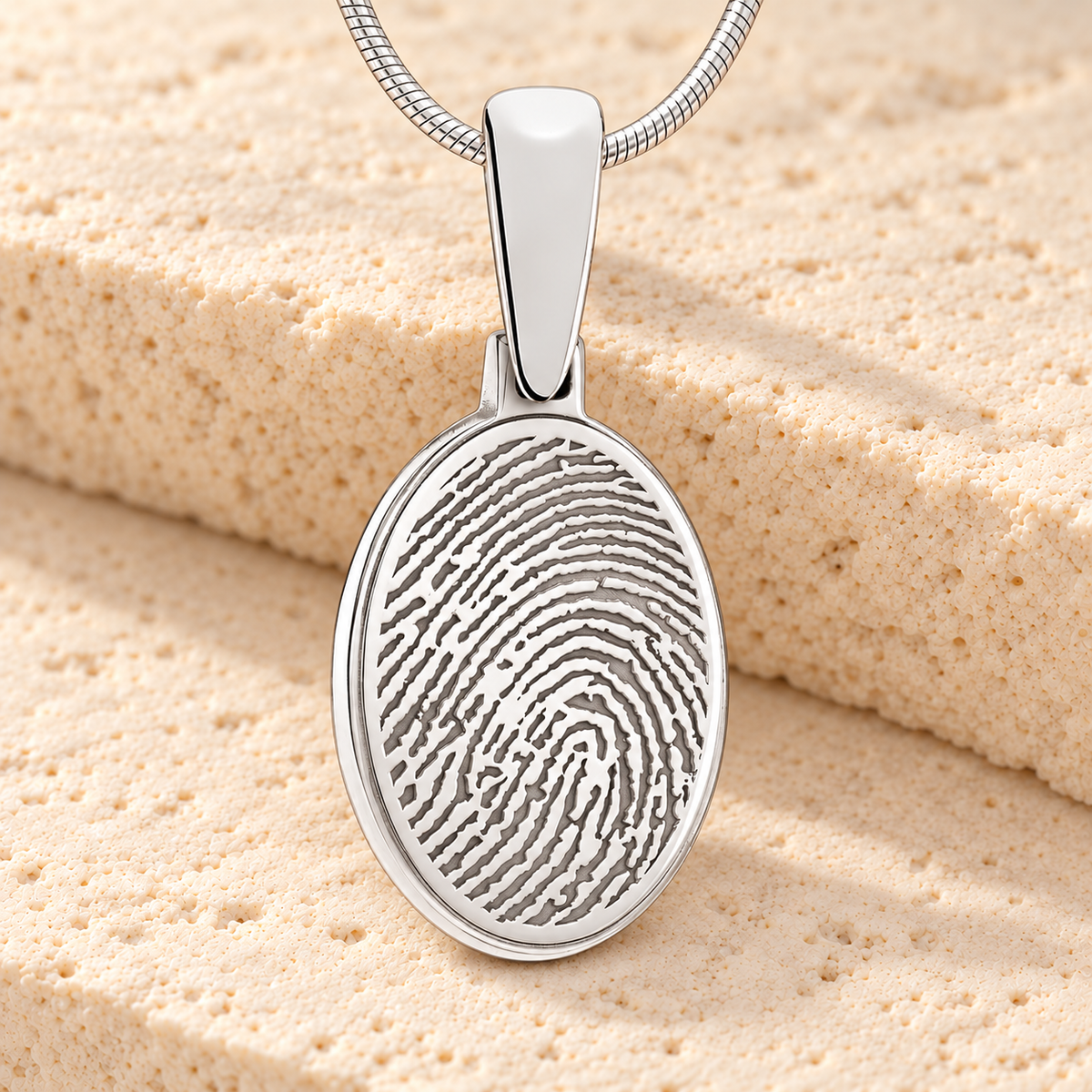 Solid 14k White Gold Oval Fingerprint Necklace — main — evr4730wg