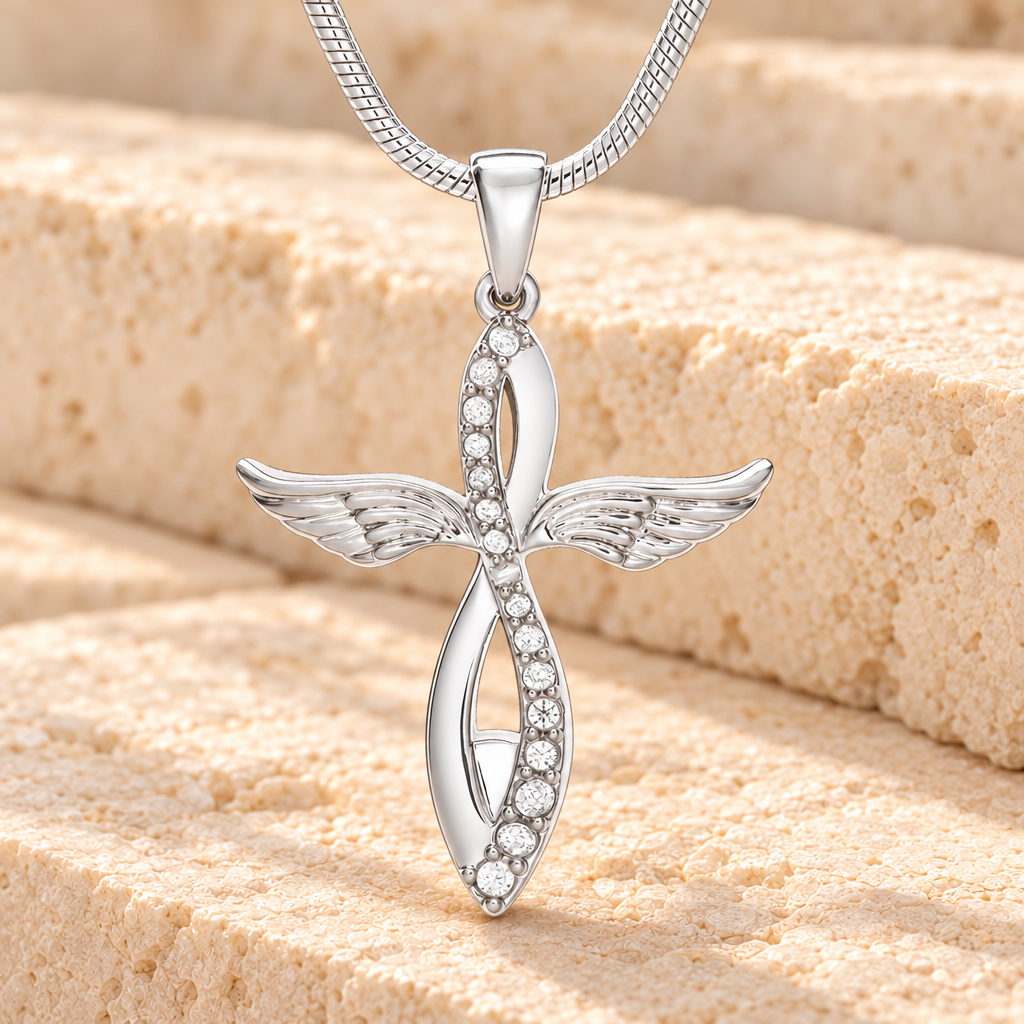 14K White Gold Splendor Cross Urn Pendant — main product image