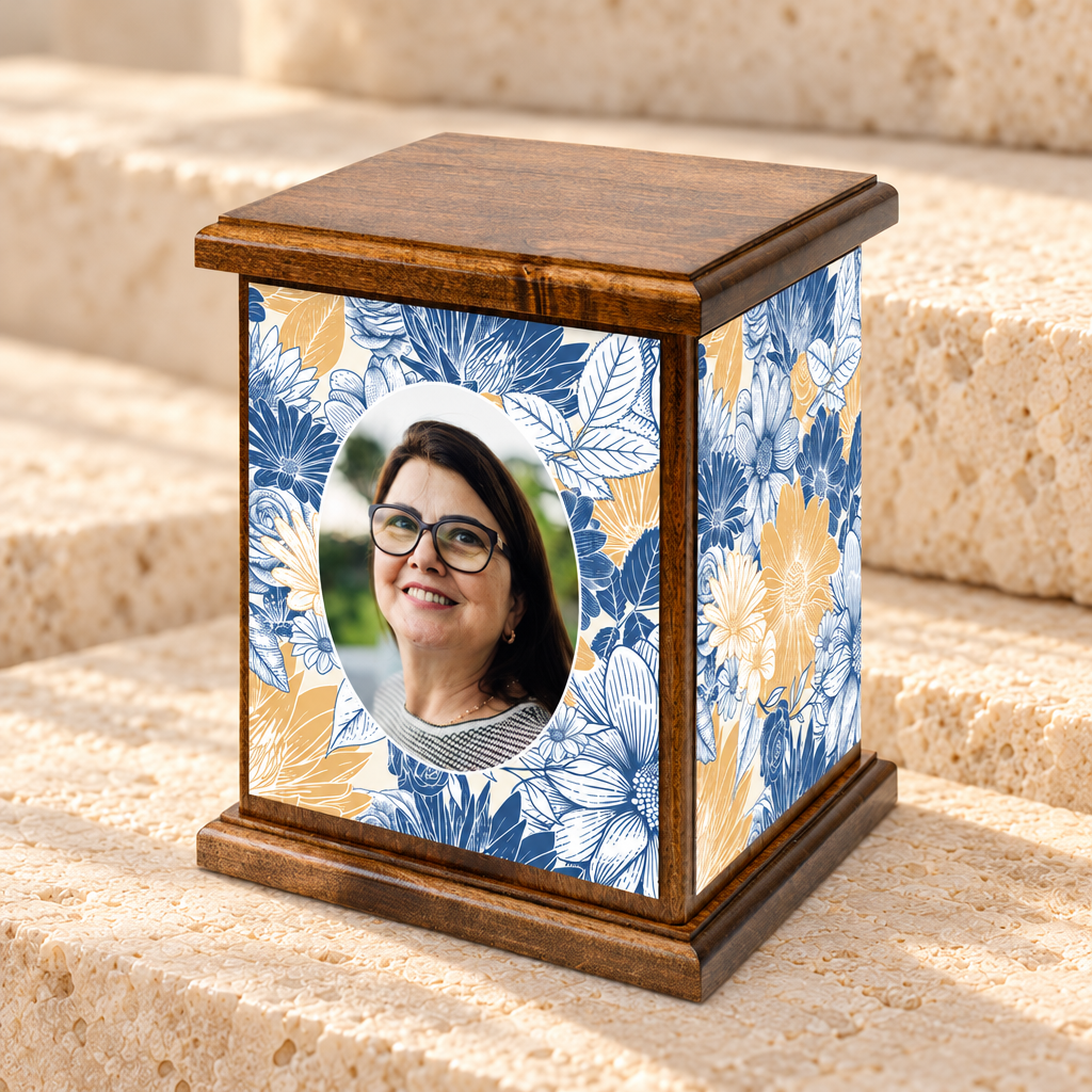 Floral Wood Photo Cremation Urn — main product image