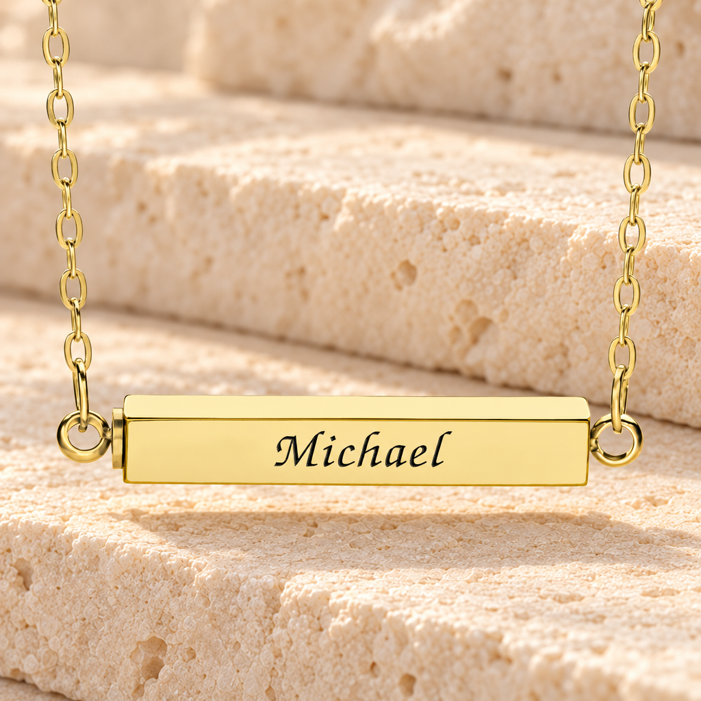Gold Plated Plain Stainless Steel Bar Cremation Necklace — main product image