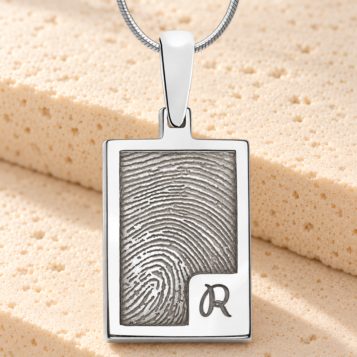 Sterling Silver Simple Rectangle Fingerprint Necklace — main — evr4828s