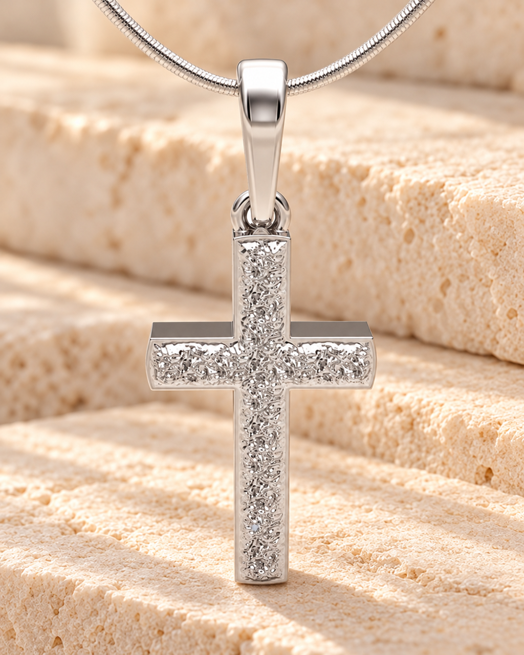 Solid 14k White Gold Textured Cross Forever Sealed Memorial Jewelry — main — evr20065wgfs