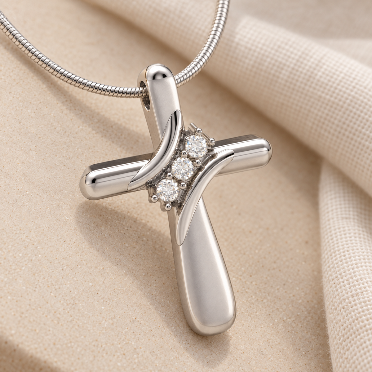 Forever Sealed Solid 14K White Gold Stylish Cross Memorial Jewelry — alternate view — evr6626wgfs