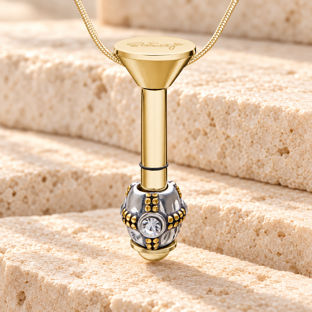 Gold Plated Millenium Ash Pendant with Ornate Charm — main — evr6542gmill
