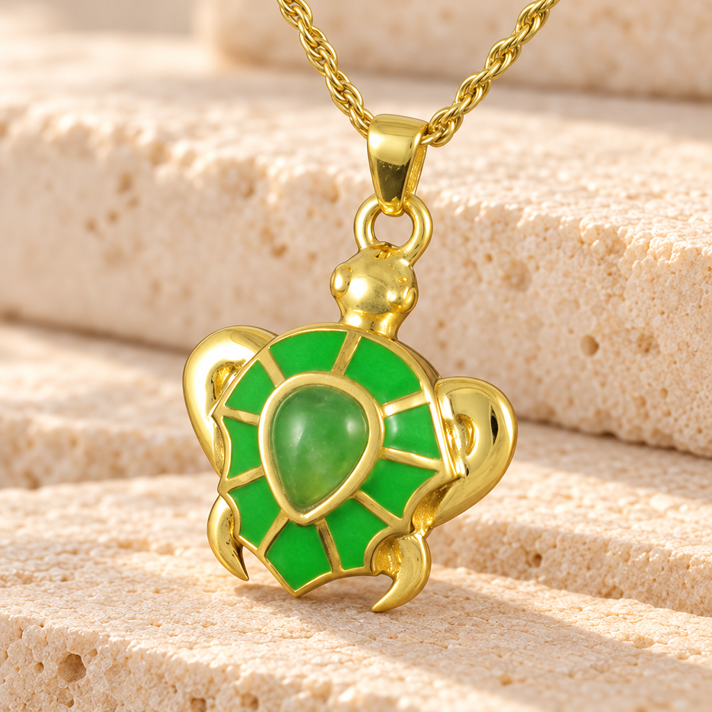 Gold Plated Green Turtle Memorial Necklace — main — evr669gv