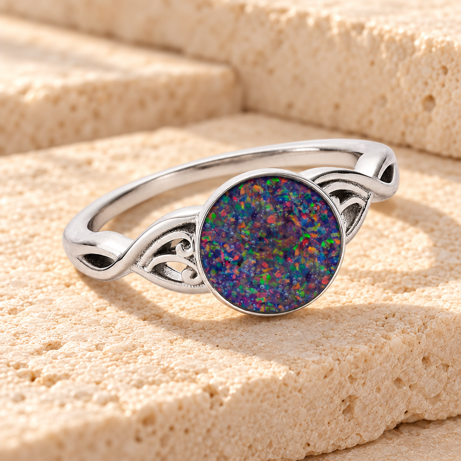 Women's Sterling Silver Katina Ash Ring with Black Flame Opal
