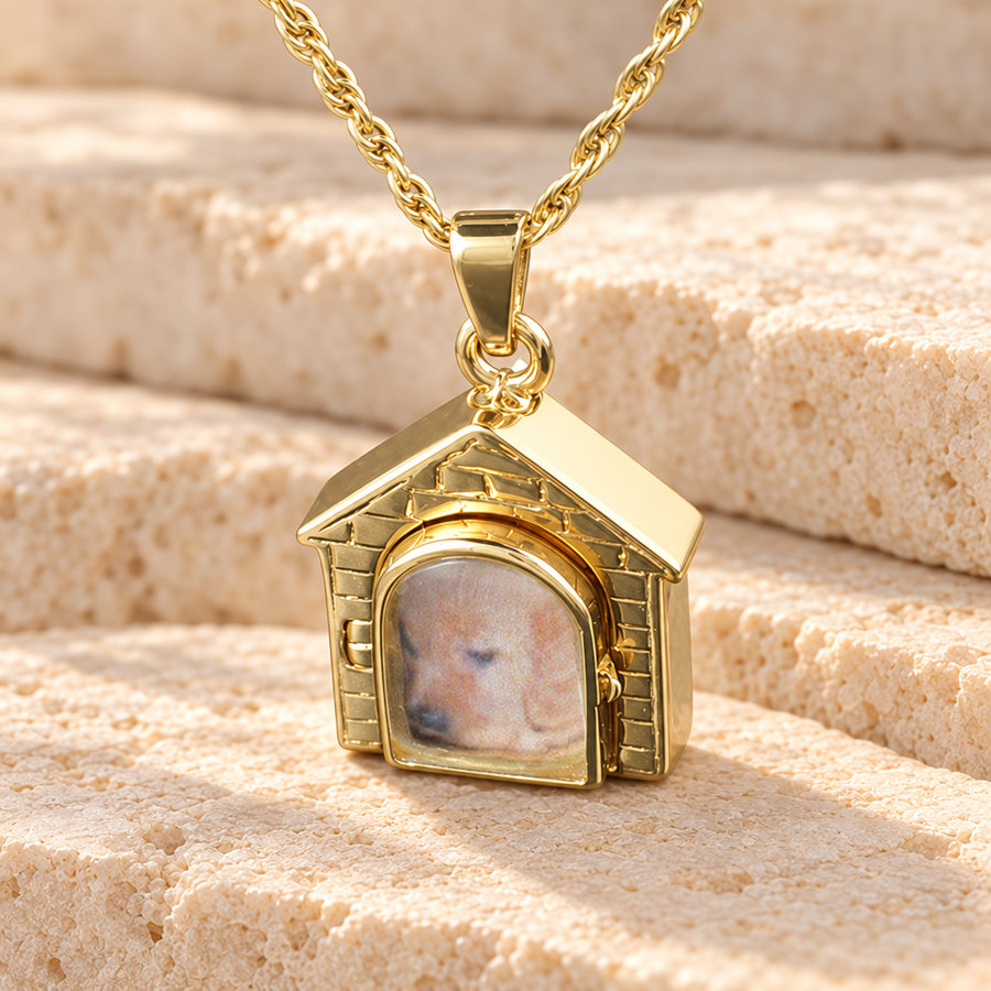 Gold Vermeil Doghouse Funeral Jewelry