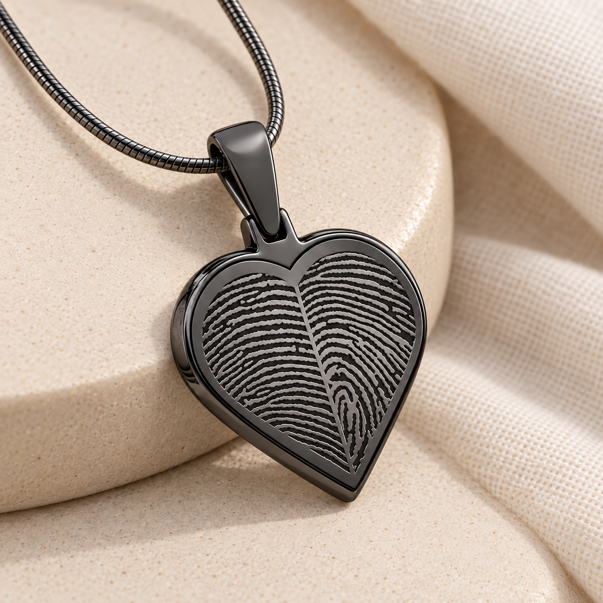 Black Plated Two Fingerprint Heart Fingerprint Necklace — alternate view — evr4726bl