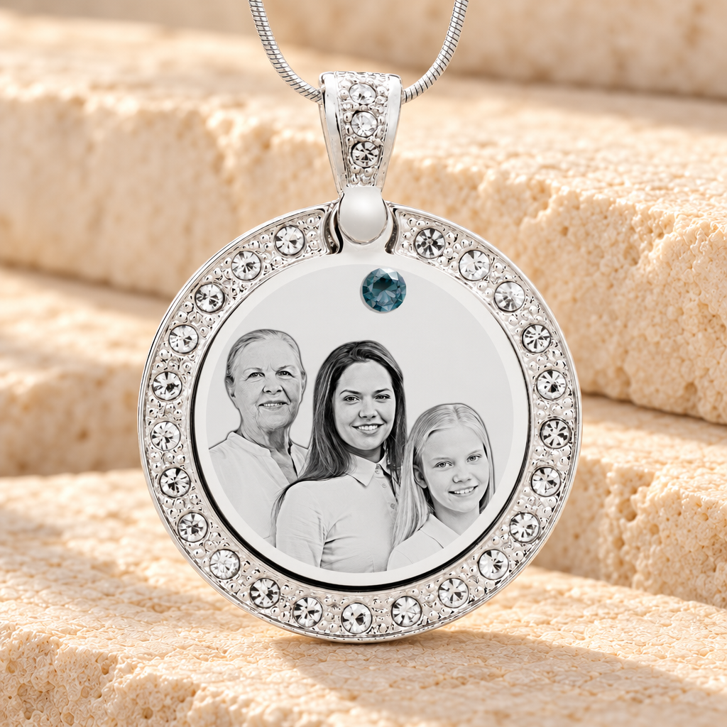 Birthstone Gem Circle December Photo Engraved Stainless Keepsake — main product image