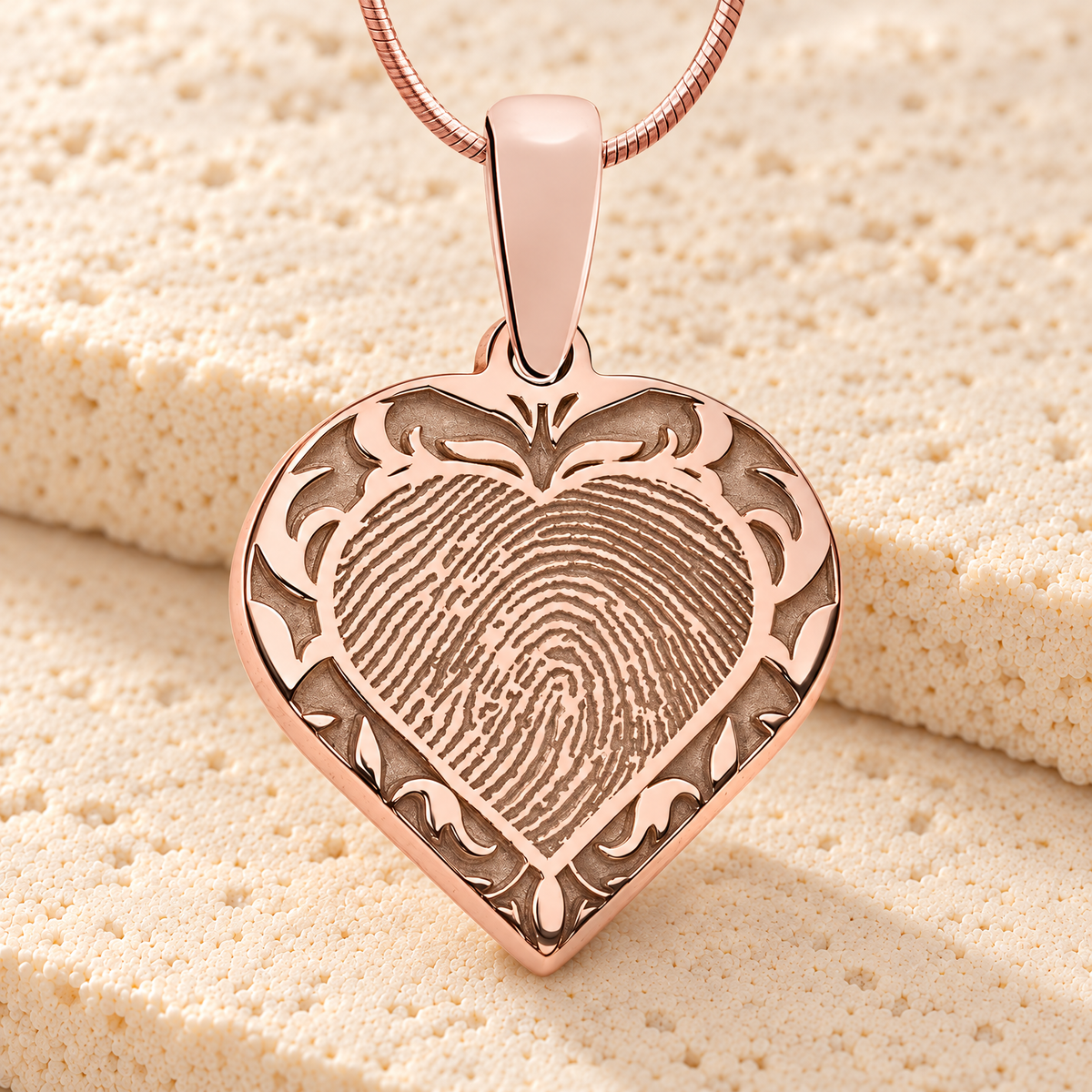 Rose Gold Plated Sterling Silver Carved Heart Fingerprint Necklace — main — evr4832rg