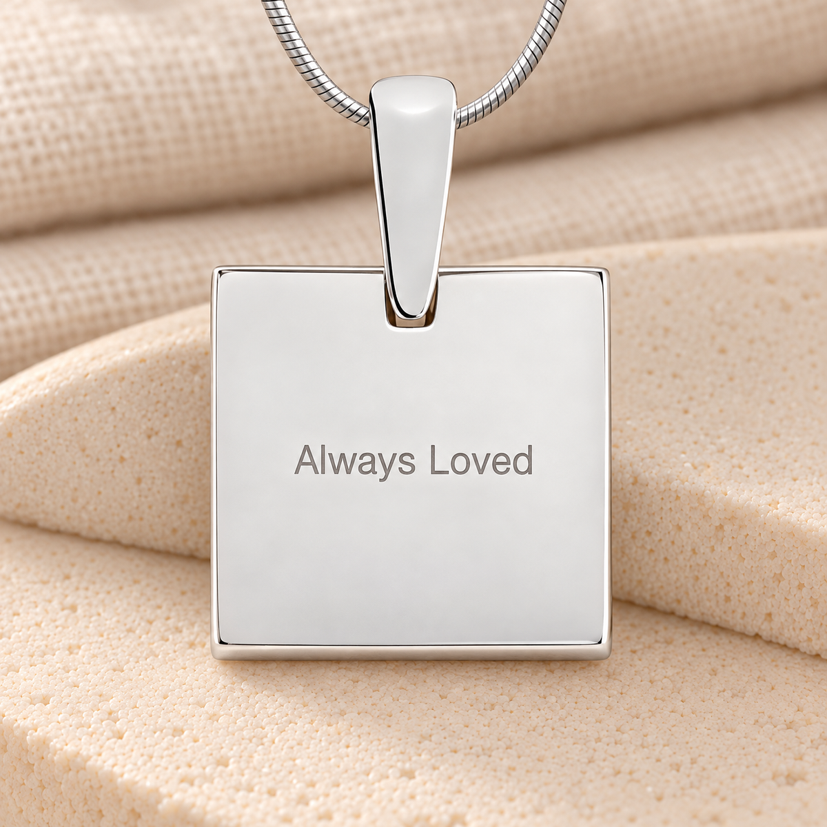 Solid 14k White Gold Initial Square Fingerprint Necklace — rear engraving — evr4829wg