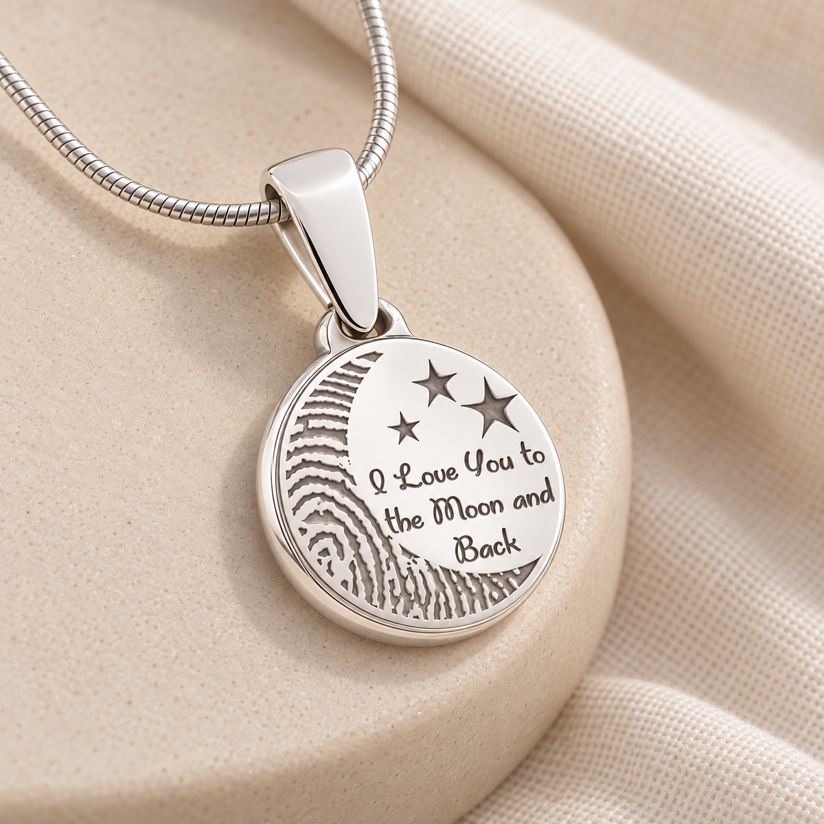 Solid 14k White Gold Love You To The Moon Fingerprint Necklace — alternate view — evr4716wg