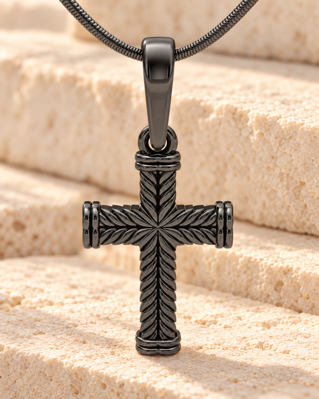 Black Plated Cable Cross Forever Sealed Memorial Jewelry — main — evr20026blfs