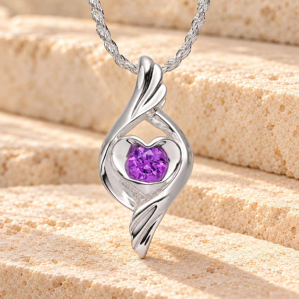 Sterling Silver Purple Tucked In Your Heart Cremation Urn Pendant — main product image
