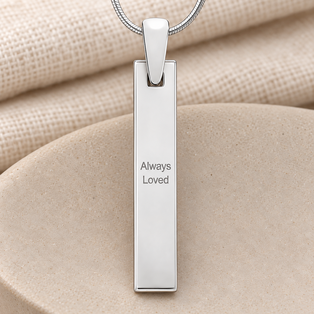 Solid 14k White Gold Barred Fingerprint Necklace — rear engraving — evr4732wg